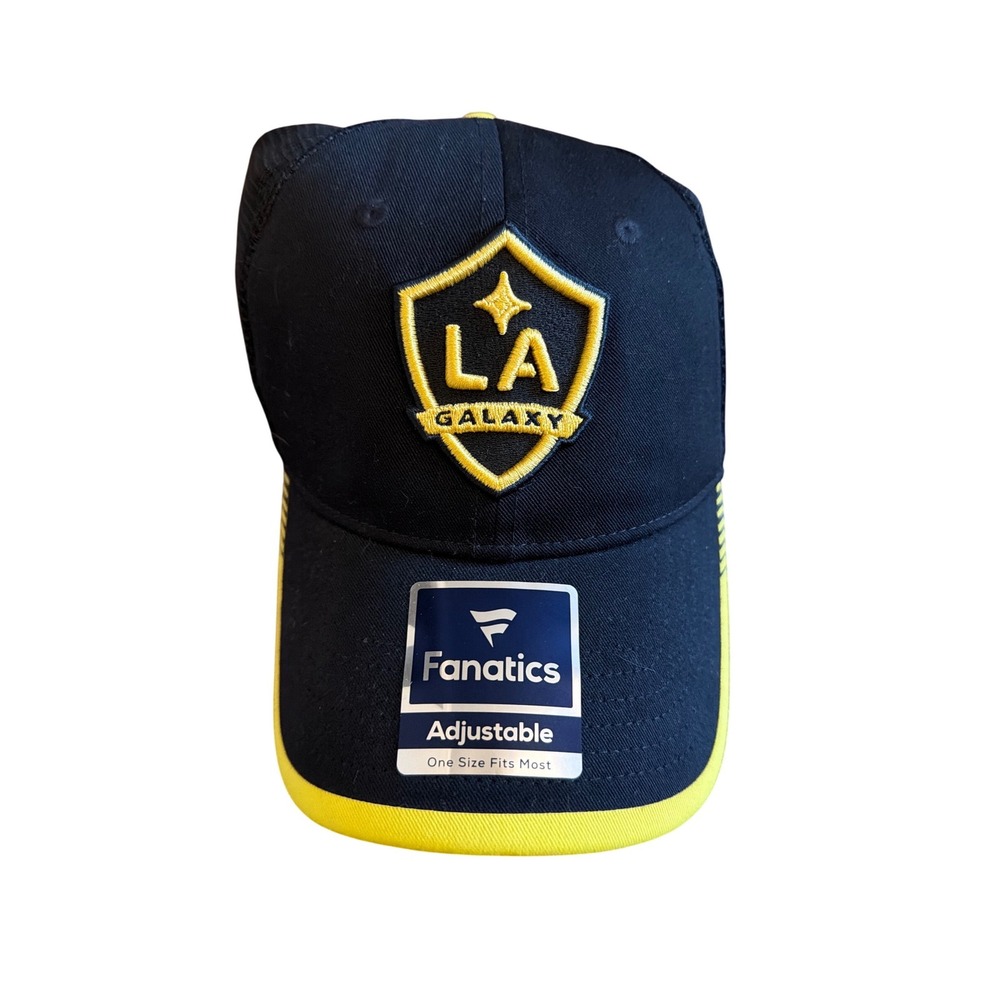 Fanatics LA Galaxy MLS Soccer Hat Black Yellow‎ Mesh Trucker Snapback Cap OSFM